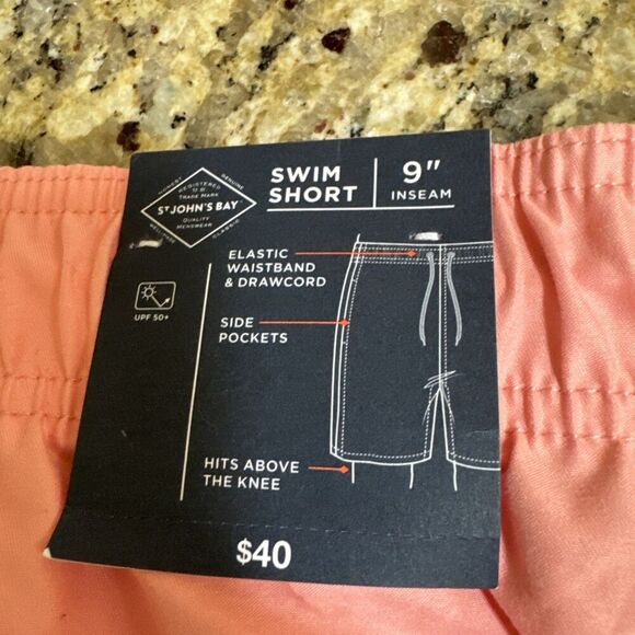 St Johns Bay Men's Swim Shorts Coral Escape Strip Size XXL Mesh Lining - NWT - Picture 5 of 8